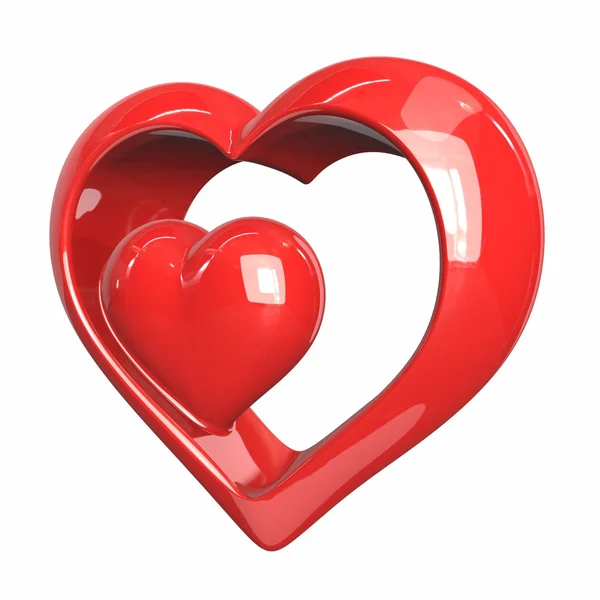 Κόκκινη καρδιά με αντανακλάσεις που απομονώνονται σε λευκό φόντο. 3D απεικόνιση — Φωτογραφία Αρχείου