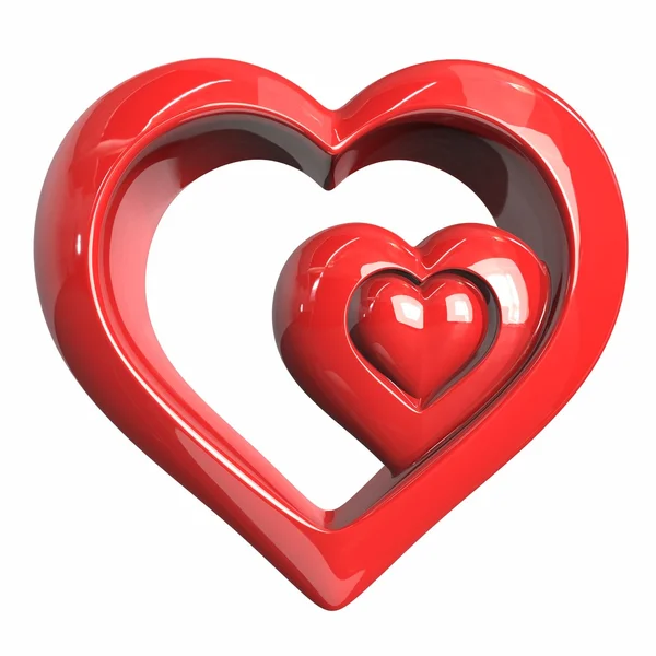 Rood hart met reflecties geïsoleerd op een witte achtergrond. 3D illustratie — Stockfoto