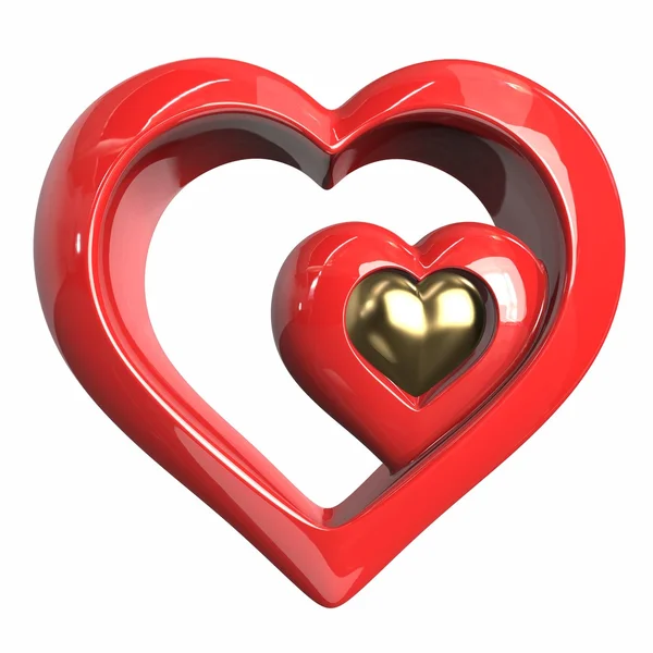 Rood hart met reflecties geïsoleerd op een witte achtergrond. 3D illustratie — Stockfoto