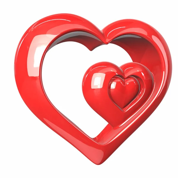 Red heart with reflections isolated on white background. 3d illustration — Stock Photo, Image