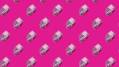 Renkli morumsu arka planda çapraz hareket eden kusursuz bir beyaz dağıtım minibüsü döngüsü. Bu temiz, düz dizayn animasyonu e-ticaret ve lojistik markalaşma için mükemmel..