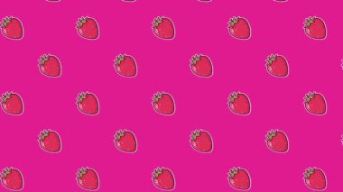 Lezzetli çileklerin ritmik ızgarasını gösteren enerjik bir hareket grafiği. Bu oyuncu animasyon şeker dükkanları, meyve markaları veya mutfak temalı videolar için mükemmel bir zemin görevi görür.