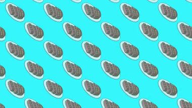 Tabaklarda servis edilen lezzetli çizgi film tarzı biftek dilimleri. Bu yüksek enerjili yemek animasyonu, ekran boyunca kayan sulu et kesimlerini gösteriyor, modern mutfak içeriği ve menüler için mükemmel.