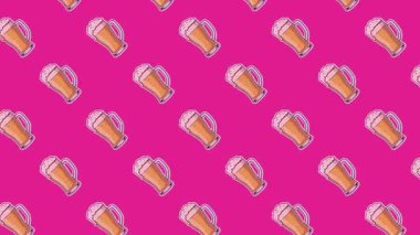 Canlı pembe bir arka planda yüzen kusursuz animasyon bira kupaları. Pop sanat tarzı parti geçmişleri, bar promosyonları ve şenlikli kutlamalar için mükemmel..