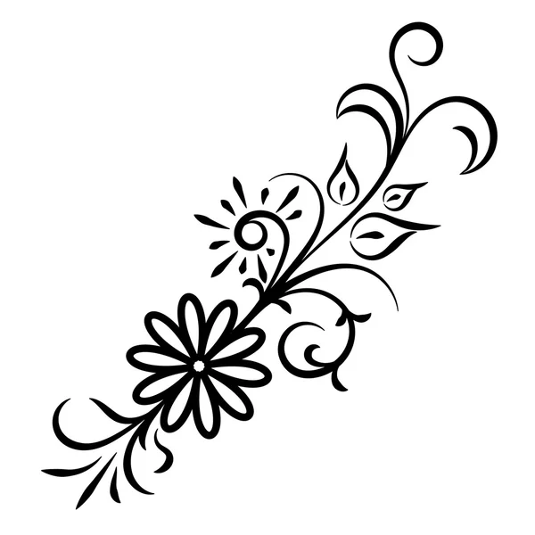 Adorno de flor dibujado a mano Doodle negro — Archivo Imágenes Vectoriales