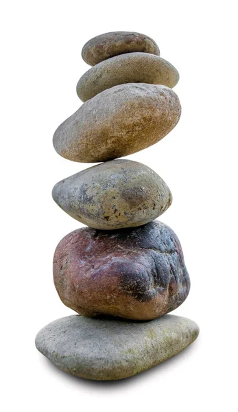 Photo Five Beautiful Stones Balanced Top Eachother White Background — Stock Photo, Image