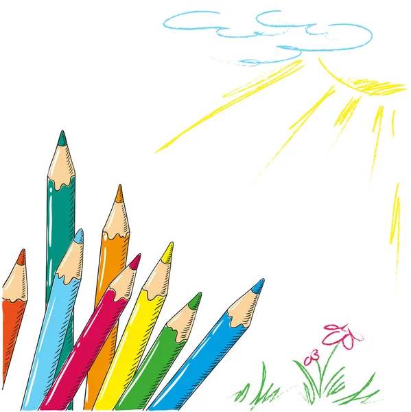 Dessin d'enfant avec crayons de couleur gribouille — Image vectorielle