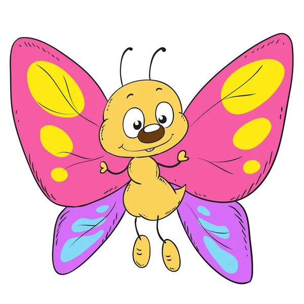 Cute butterfly cartoon. Fun character — Stock Vector