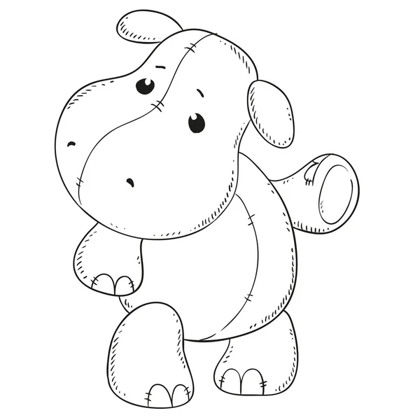 Schattig Hippo. Zwarte omtrek voor coloring boek. Vector contour. — Stockvector