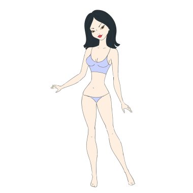 Asyalı bir kadın karikatür çizimi. Kadının şekil
