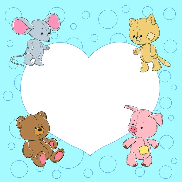 Cadru drăguț pentru copii cu animale. Șoarece de pluș, pisică, urs, porc . — Vector de stoc