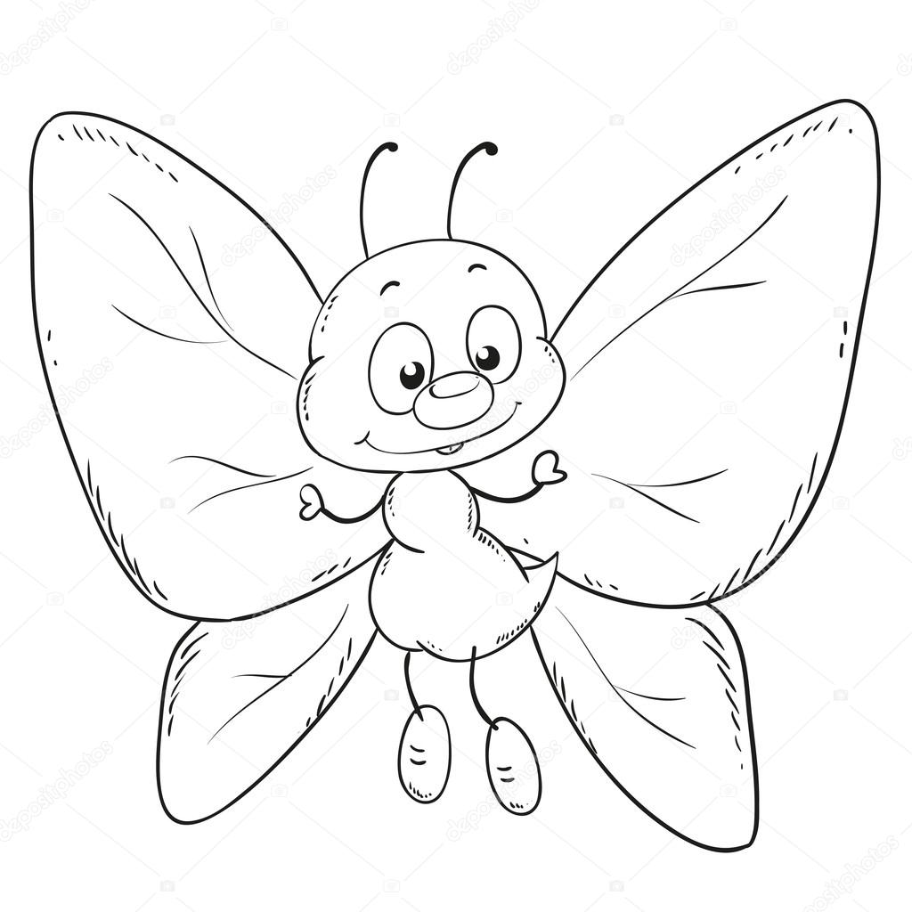 Cartoon butterfly. Black and white vector illustration for coloring book  Stock Vector Image by ©hibou-sun #106290660