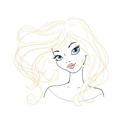 Uzun dalgalı saçlı güzel kız moda.