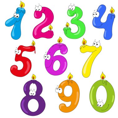 Çizgi film karakterleri. Bir, iki, üç, dört, beş, altı, yedi, sekiz, dokuz, sıfır.