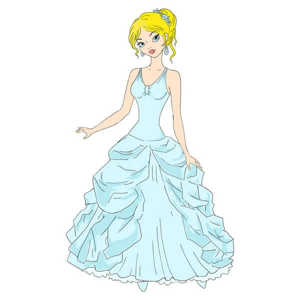 Hermosa novia rubia en vestido de novia . — Vector de stock