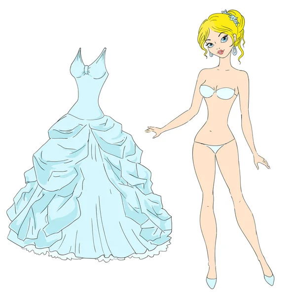 Hermosa chica. Vestido de novia. Figura femenina. Vector sobre fondo blanco . — Vector de stock