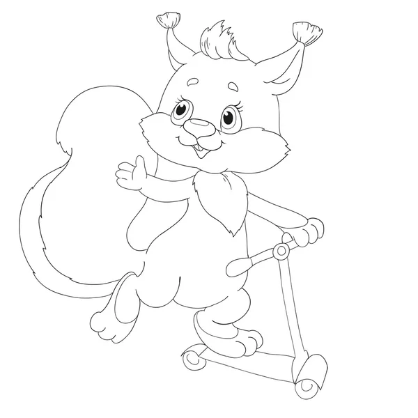 Tatlı bir scooter üzerinde sincap. Boyama kitabı vektör