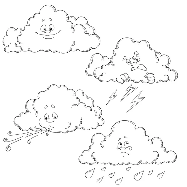 Çizgi film bulutlar kümesi. Vektör karakter. Boyama kitabı.