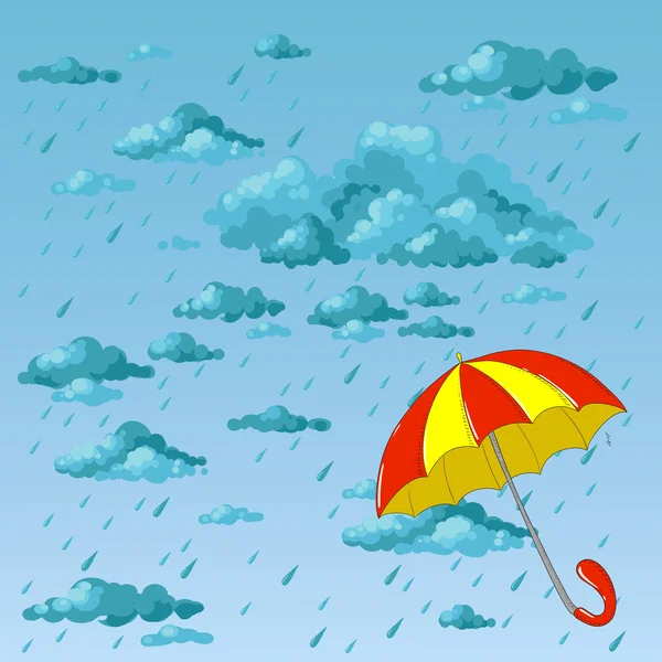 Bright umbrella and rain. — Stock Vector