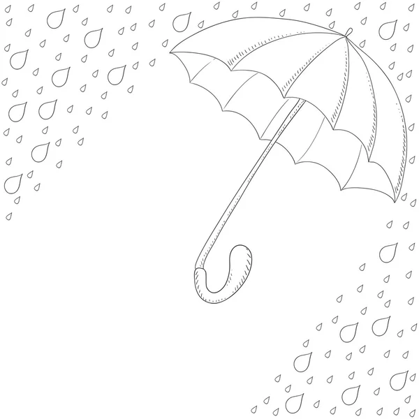 Umbrella and raindrops. For  coloring book — Stock Vector