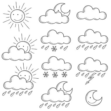 Hava Icons set. Doodle vektör 