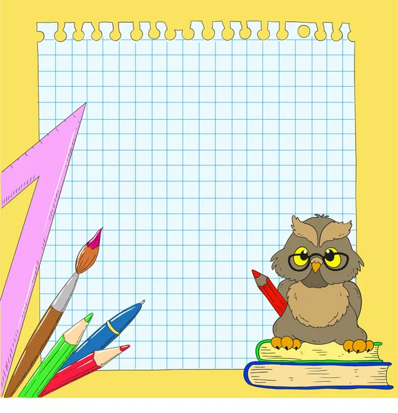 L'école primaire. Hibou, notes, livres, crayons . . — Image vectorielle