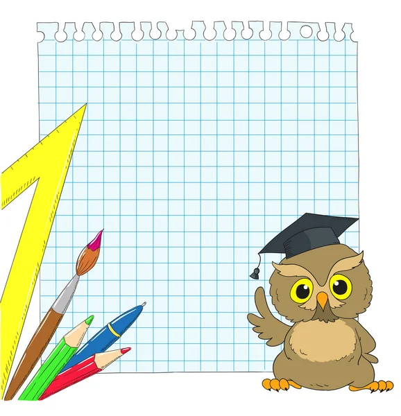 Postcard school. Smart owl. Frame with space for text. — Stock Vector