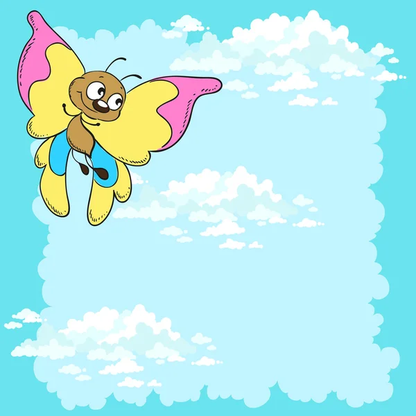 Bonita mariposa en el cielo. Tarjeta vectorial de dibujos animados . — Vector de stock