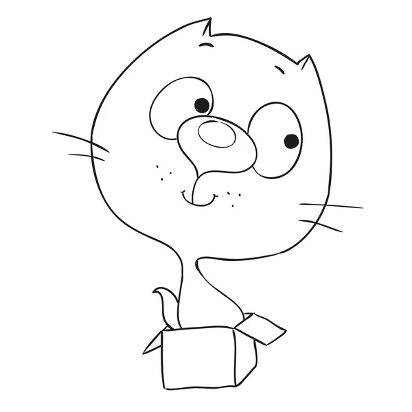 Lindo personaje de dibujos animados gato. Gatito sentado en una caja. Libro para colorear vector — Archivo Imágenes Vectoriales