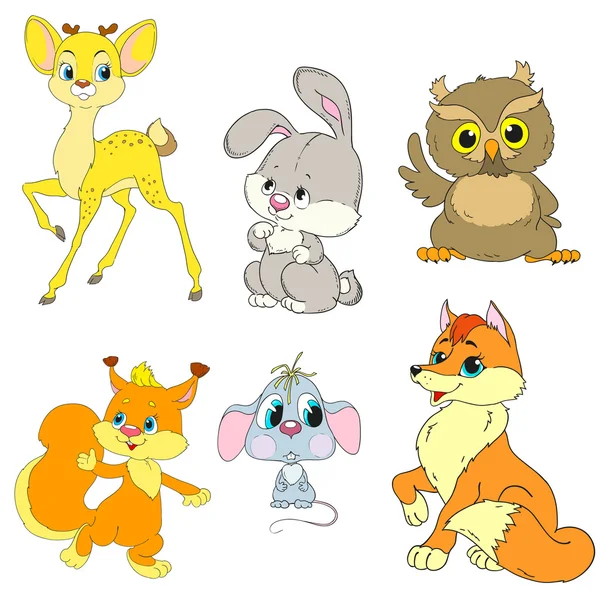 Karakter orman hayvanları topluluğu. Çizgi film karakterleri olan geyik, tavşan, sincap, fare, tilki, baykuş