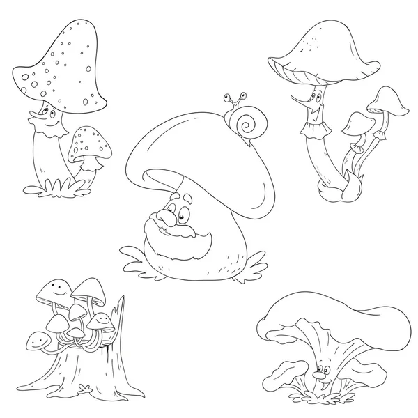 Komik mantar topluluğu. Vektör mantar karakterler.