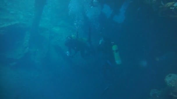 水肺潜水图兰海滩，巴厘岛，在参观一艘沉船 — 图库视频影像