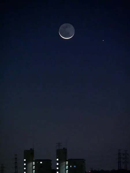 Токио Япония Ноября 2020 Луна Земным Сиянием Меркурий Рассвете — стоковое фото