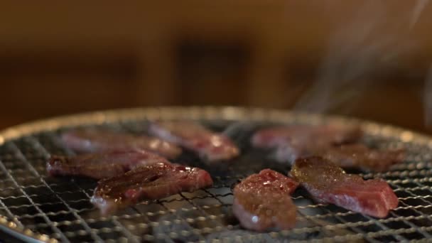 Okinawa Japán 2021 Május Japán Marhahús Megsütése Vagy Grillezése Wagyu — Stock videók