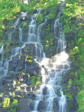 Hokkaido, Japonya - 24 Haziran 2021: Yazın Shiretoko Ulusal Parkı 'nda Oshinkoshin Şelalesi