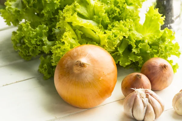 Vegetebles en ingrediënt zoals knoflook en enz. Close-up — Stockfoto