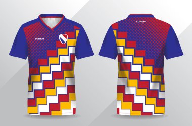 Futbol ve futbol tişörtü şablonu için soyut mavi ve kırmızı spor forması