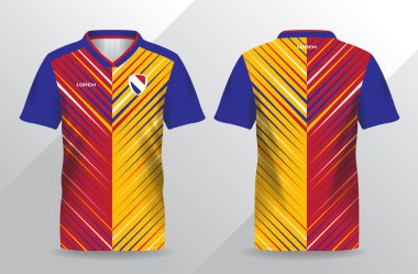 Futbol ve futbol tişörtü şablonu için soyut mavi ve kırmızı spor forması