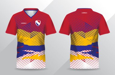 Futbol ve futbol tişörtü şablonu için soyut mavi ve kırmızı spor forması