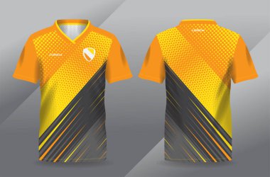 Futbol ve futbol tişörtü şablonu için soyut turuncu sarı ve siyah spor forması