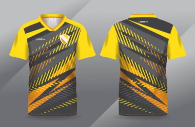 Futbol ve futbol tişörtü şablonu için soyut turuncu sarı ve siyah spor forması