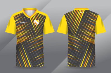 Futbol ve futbol tişörtü şablonu için soyut turuncu sarı ve siyah spor forması