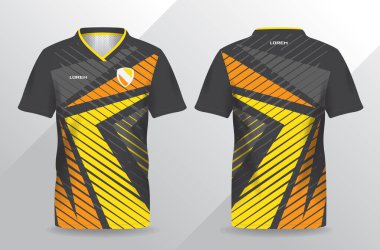 Futbol ve futbol tişörtü şablonu için soyut turuncu sarı ve siyah spor forması