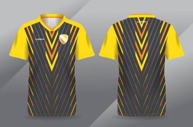 Futbol ve futbol tişörtü şablonu için soyut turuncu sarı ve siyah spor forması