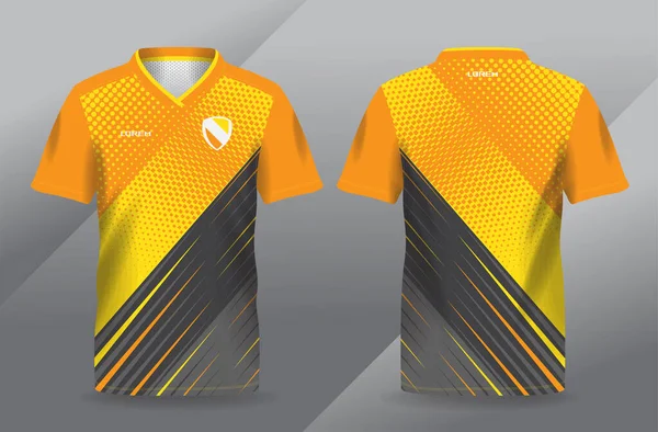 Futbol ve futbol tişörtü şablonu için soyut turuncu sarı ve siyah spor forması