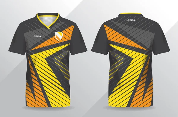 Futbol ve futbol tişörtü şablonu için soyut turuncu sarı ve siyah spor forması
