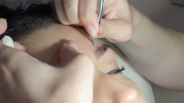 Kosmetikerin zieht Augenbrauen — Stockvideo