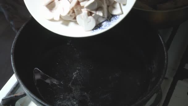 Fry Mushrooms in a Frying Pan — Stock Video