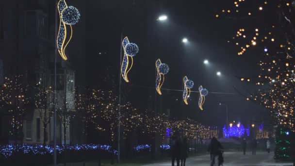 Shining Art Objects Decorated City Christmas New Year Concept Street — Stock Video