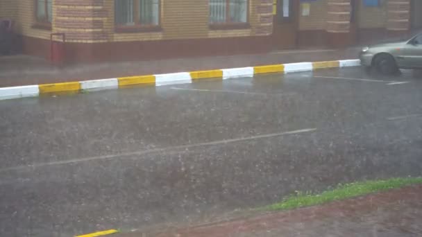 Chuva Forte Fora Grandes Gotas Chuva Caem Estrada Durante Aguaceiro — Vídeo de Stock